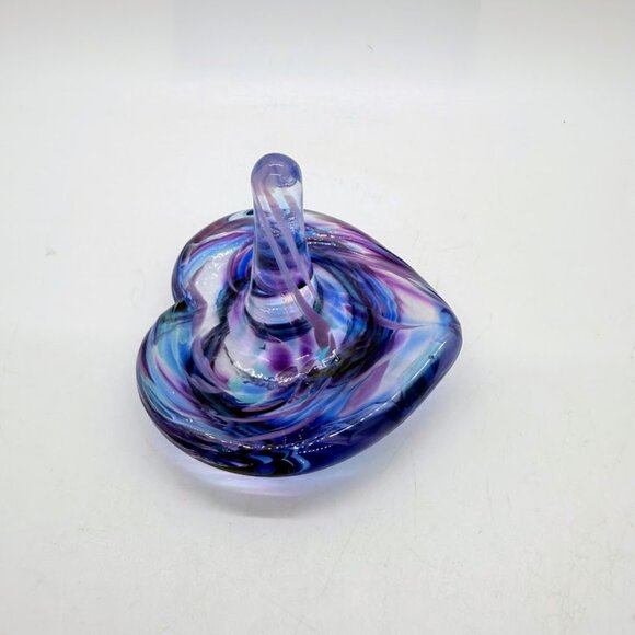 Purple Blue Swirl Glass Eye Studio Hand-Blown Glass Heart Ring Holder Seattle 3" - Picture 5 of 15